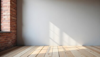 Fototapete - a stock photo captures a modern concrete room featuring a rustic brick wall on one side, an empty wo