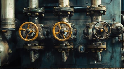 Poster - industrial machinery with pipes and valves in operational setting