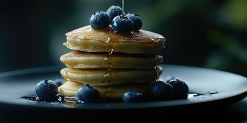 Wall Mural - Stack of Pancakes with Syrup and Blueberries