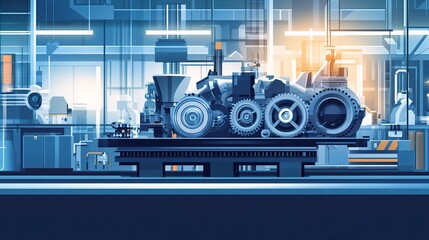Poster - Industrial Engine in Motion Against a Dynamic Workshop Background