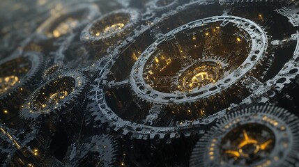 Poster - Intricate 3D Rendering of Interconnected Gears in Technology Design
