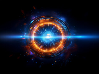 Poster - A vibrant circular energy field, glowing intensely with blue and orange light, pulses at its core.  Surrounding particles and streaks add to the futuristic, high-energy effect.