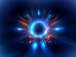 Poster - A vibrant, glowing ring encircled by streaks of light, radiating outwards in a burst of energy.  Colors include blue, orange and hints of purple.  The dark background enhances the luminous effect.