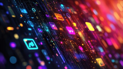 Poster - Vibrant Digital Marketing Concept with Colorful Icons and Dazzling Lights
