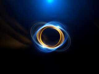Aufkleber - Abstract image of glowing, elliptical rings.  The inner ring is gold, the outer, blue.  The background is dark blue, creating a cosmic feel.