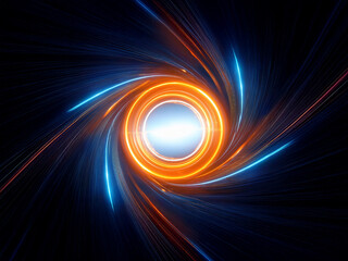 Aufkleber - Abstract swirling vortex of vibrant orange and blue light, creating a mesmerizing energy field with a bright central core against a dark background.