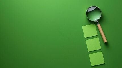Poster - Analyzing green concepts with a magnifying glass creative workspace graphic design minimalist environment top-down view