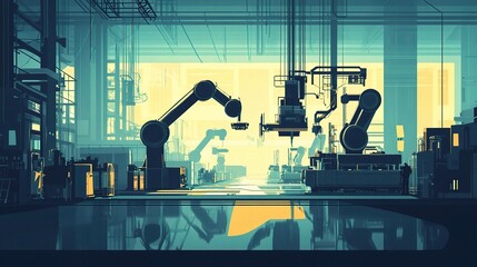 Sticker - Creative Vector Illustration of Factory Manufacturing Environment