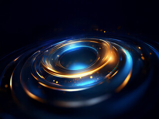 Poster - Abstract image of concentric glowing rings, blue and gold, swirling in dark space with glittering particles.  Suggests energy, motion, and technology.