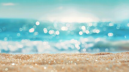 Wall Mural - tranquil abstract beach scene with soft bokeh reflections on a calm sea and sky, highlighting the su