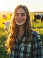 Sticker - Woman with Cows in Field