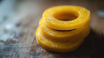 Wall Mural - Yellow Rings on Wooden Table