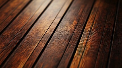 Poster - Diagonal view of polished wooden planks creating a textured surface
