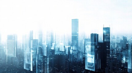 Poster - Futuristic Cityscape with Digital Financial Display Concepts
