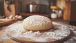 © NEW STUDIO - Fresh dough resting on wooden board, baking preparation in kitchen