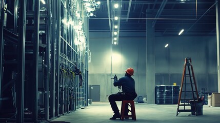Poster - Worker Installing Electrical Systems in Industrial Environment