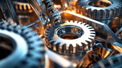 Poster - Close-Up of Robust Metal Gears in an Industrial Background