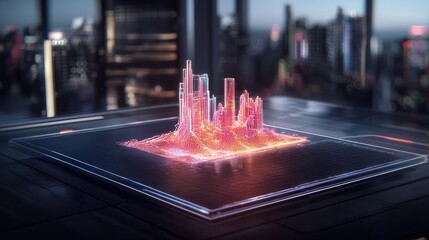 Poster - a futuristic cityscape illuminated with vibrant lights, set against a sleek urban background, showca