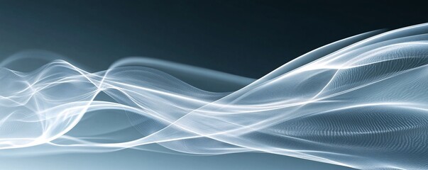 Poster - Abstract white particles flowing on dark blue background