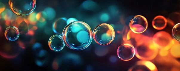 Aufkleber - Colorful soap bubbles floating on a bokeh background