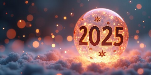 Wall Mural - glowing 2025 orb in winter snow scene