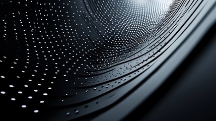 Poster - Abstract dark metallic surface creating a wavy tunnel with bright dots