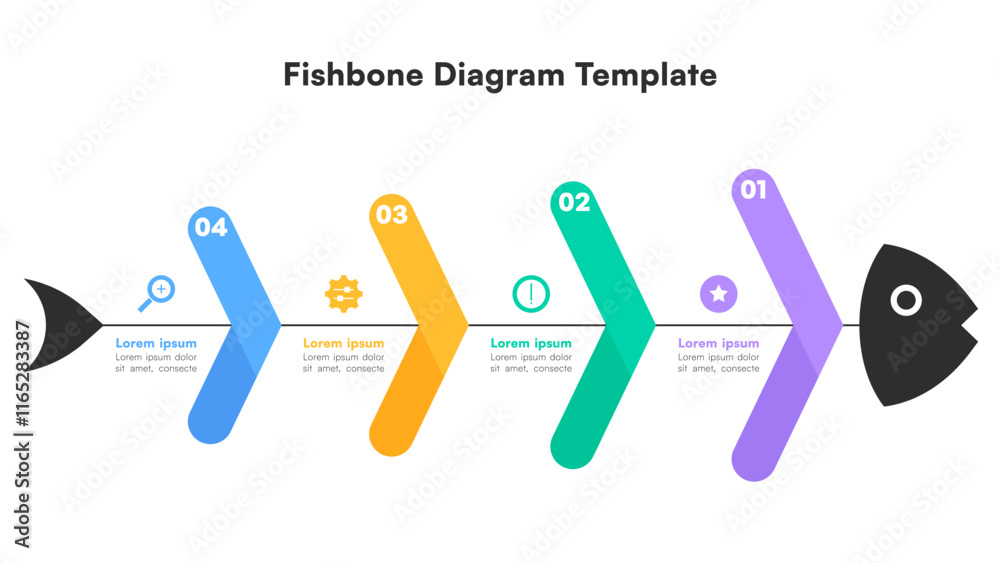 Colorful Fishbone Diagram Template for Problem Analysis with Four Steps ...