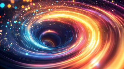 Poster - Glowing swirling vortex creating a colorful tunnel in space
