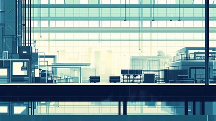 Poster - Modern Factory Interior Vector Illustration with Clean Lines and Detail