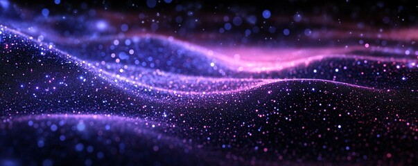 Poster - Glittering purple particles flowing in a digital wave motion