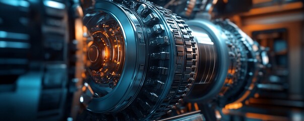 Poster - Futuristic engine rotating with complex gears and mechanisms