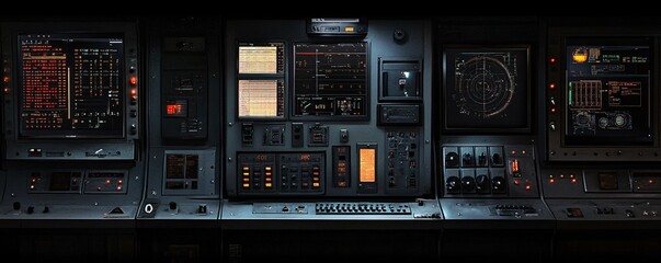 Fototapete - Complex control panel monitoring system showing data analysis and processing information