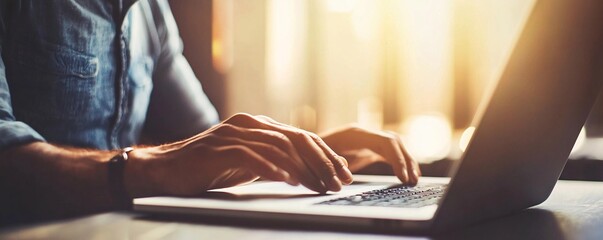 Aufkleber - Freelancer working remotely from home office using laptop at sunset