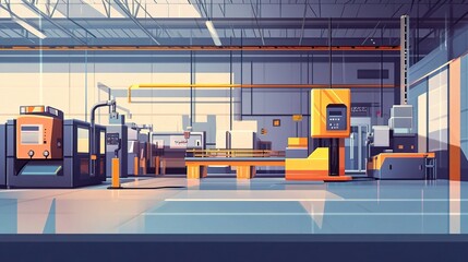 Poster - Vibrant Factory Interior with Advanced Machinery and Equipment