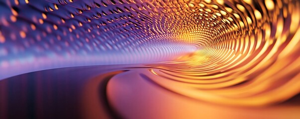 Poster - Abstract golden tunnel rotating and glowing with purple and orange lights