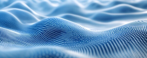 Poster - Abstract blue wavy particles background creating digital landscape