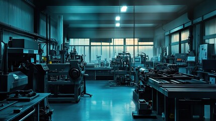 Poster - Modern Interior of an Advanced Metalworking Shop with Equipment