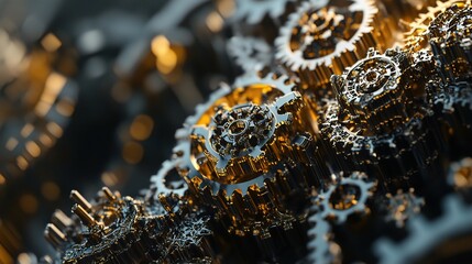 Poster - Interconnected Gears in a 3D Abstract Technology Rendering