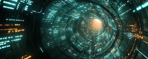 Aufkleber - Digital data stream flowing through futuristic cyberspace tunnel