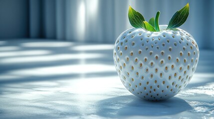 Poster - A stylized white strawberry with green leaves.