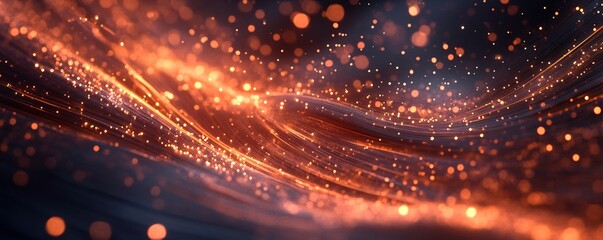 Poster - Abstract orange particles flowing on dark background