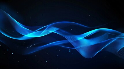 Poster - Abstract blue particles flowing in cyberspace background