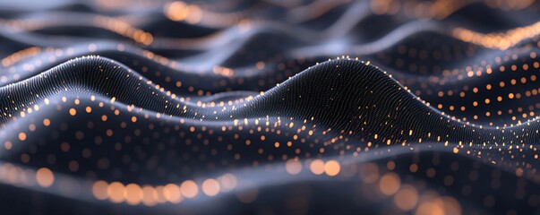 Poster - Abstract dark wavy surface with glowing orange particles