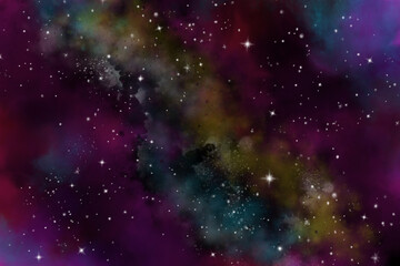 Wall Mural - star field in galaxy space with nebulae, abstract watercolor digital art painting for texture backgr