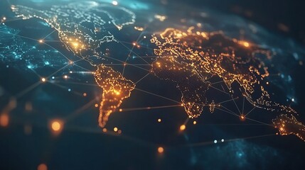 Poster - Globalization Concept of Interconnected World Map with Lights