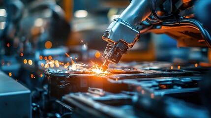 Poster - High-Tech Robotic Assembly Line with Precision Machinery Sparks