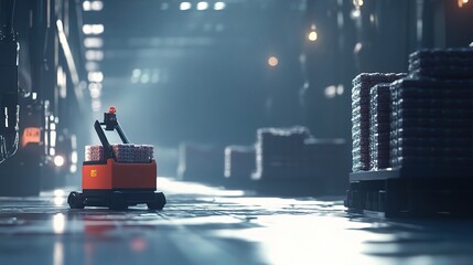 Poster - Industrial Robot Stacking Products in a Modern Warehouse Environment