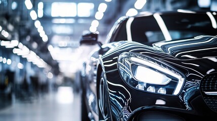 Sticker - Close-Up View of Automobile in Soft Focus at Repair Service Center