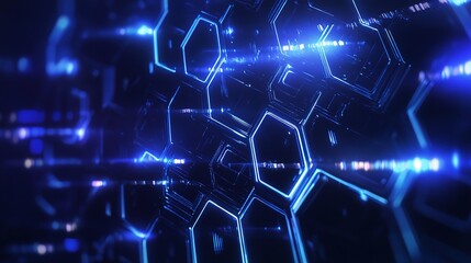 Poster - Widescreen Hexagonal Background with Blue and White Hexagons