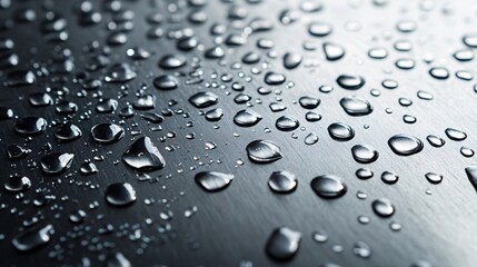 Poster - Water droplets reflecting light on brushed metal surface